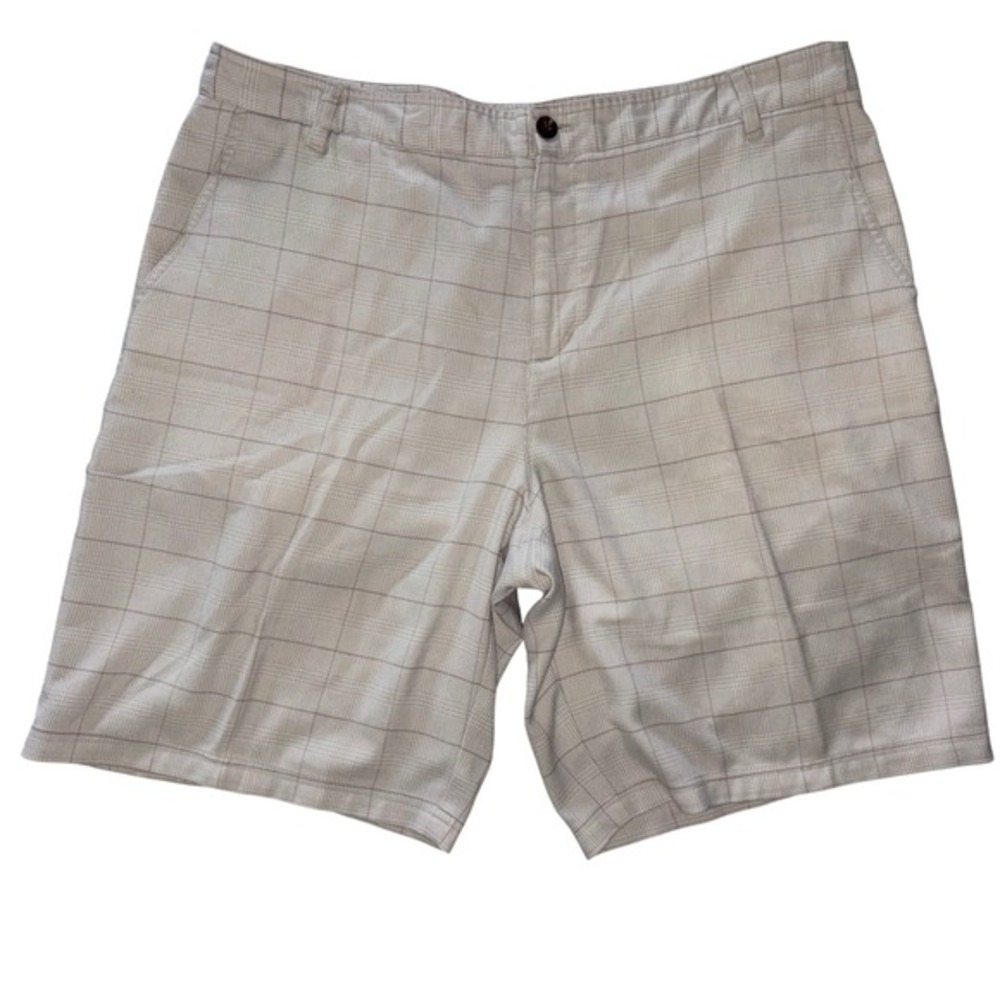 Adidas Mens Golf Shorts Tan White Plaid Glen‎ Check Performance Size 38 Stretch